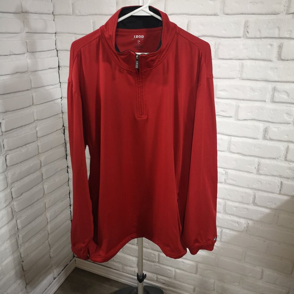 Izod Men's Size XXL Red w/ Black 1/4 Zip Cool FX Series Light Fleece Lined Polo
